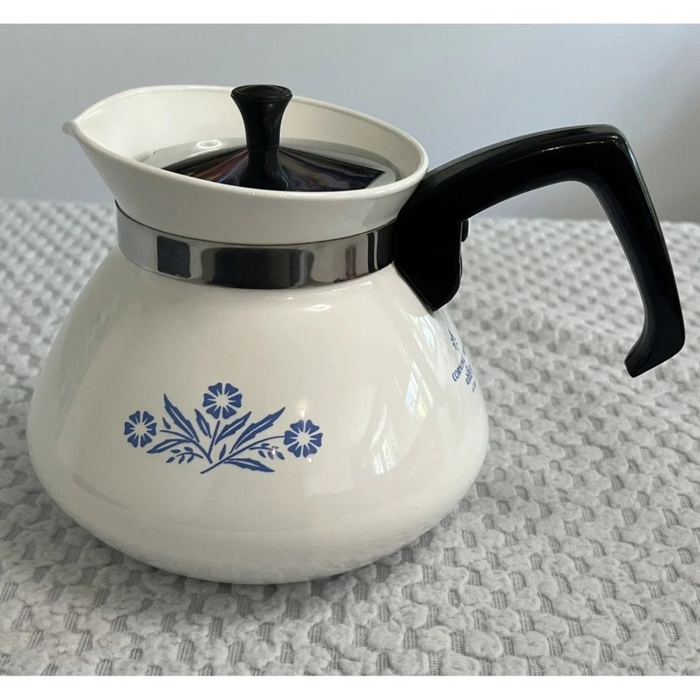 Vtg Corning Ware Blue Cornflower 6 Cup Teapot Lid 60s Granny Cottage Farm Decor